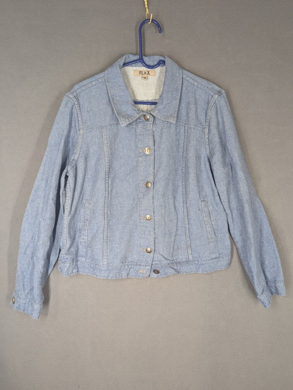 FLAX Linen Cotton Button Front Chambray Denim Jacket Womens Medium Shacket